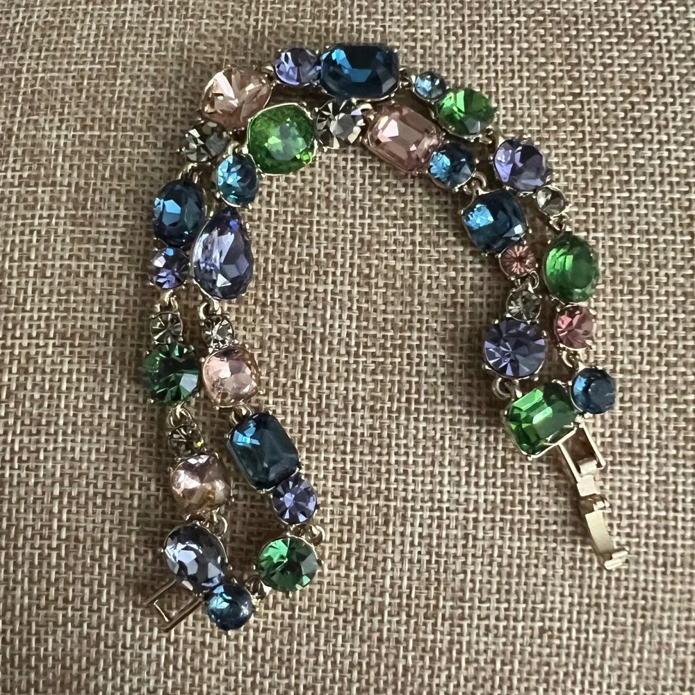 Givenchy Gold Tone Multi Color Crystal Double Row Bracelet 7.5 Inch Cottagecore